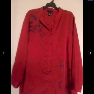 Maggie Barns red button down blouse textured fall 0x silky